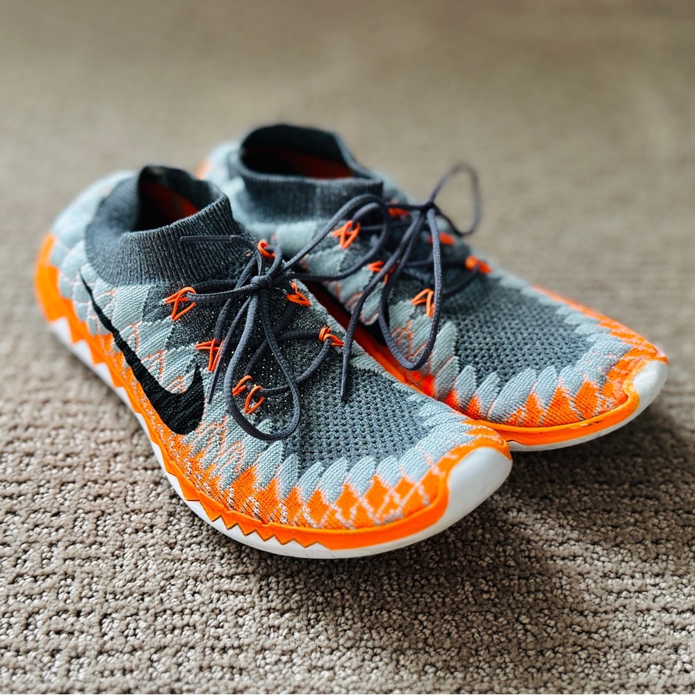 Nike Women's size 8 Flyknit Free 3.0 Orange and Gray Sneakers